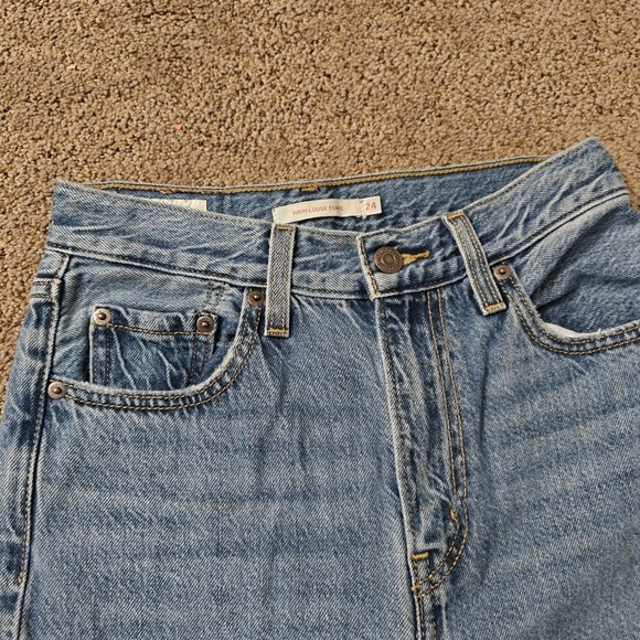 Levis Premium Jeans Womens Size 24 High Loose Flare Distressed Light Wash Blue - Picture 16 of 16